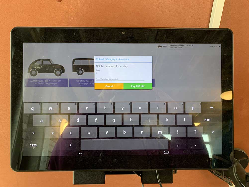 TPV pago aparcamiento Thingvellir